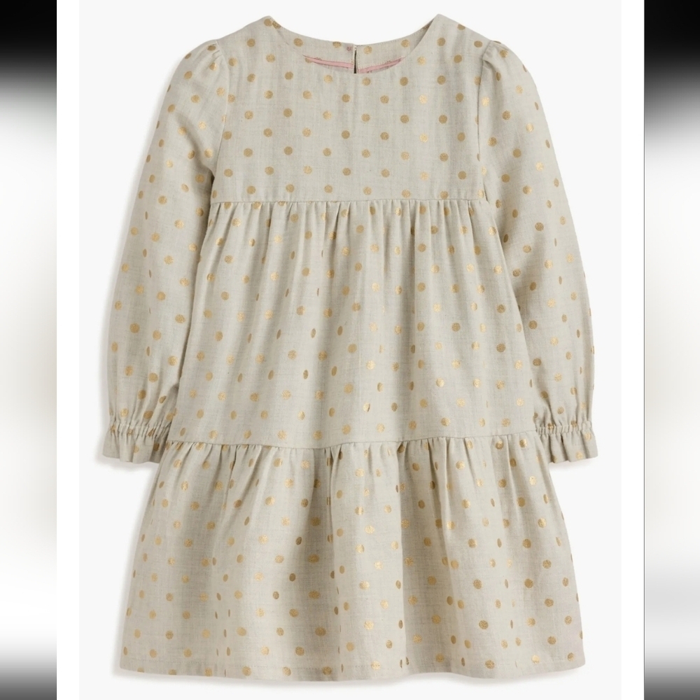 Mini Boden Cream Dress with Gold Dots